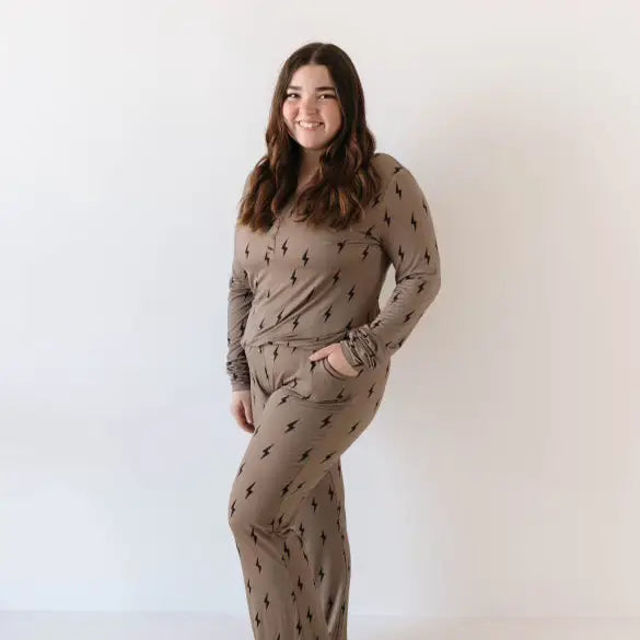 Baby Brown & Black Lightning Bolt Bamboo PJs